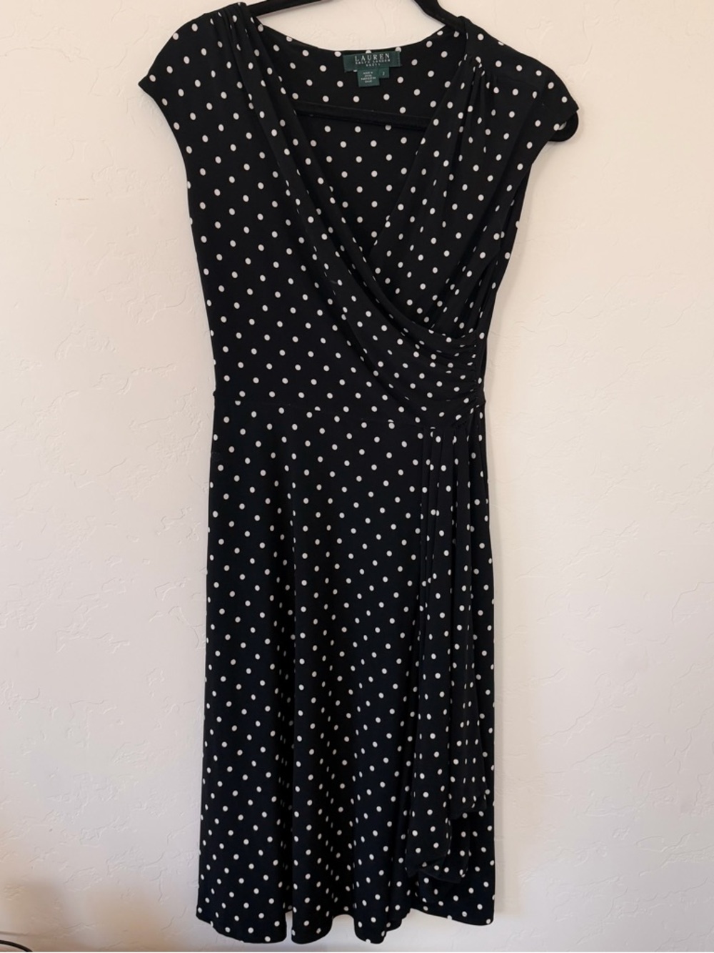 Lauren Ralph Lauren Black Polka Dot Wrap Dress Size 2